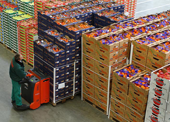 Dzen fruit opgestapeld met orderverzamelaar